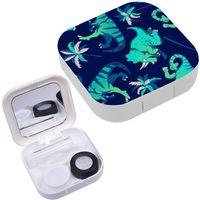 Portable Contact Lens Case Box Travel Kit Mirror + Bottle + Tweezers Container Holder [ Dinosaurs Palm Trees ]