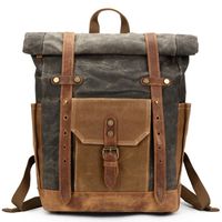 Mwatcher Waterproof Waxed Canvas Leather Rucksack College Weekend Travel Rucksack 15in laptops Backpack (A-Gray green)