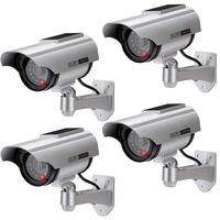 AlfaView Solar Powered Bullet Dummy Fake Surveillance Camera Security CCTV Dome Camera with LED Flashing Light for Outdoor/Indoor,Home/Business (4 Pack)