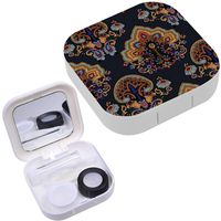 Portable Contact Lens Case Box Travel Kit Mirror + Bottle + Tweezers Container Holder [ Geometric Paisley Ethnic ]