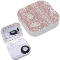 Portable Contact Lens Case Box Travel Kit Mirror + Bottle + Tweezers Container Holder [ Lace Branches Roses ]