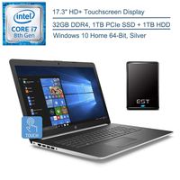 2020 HP 17.3" HD+ Touchscreen Laptop Computer, 8th Gen Intel Quad-Core i7 8565U up to 4.6GHz, 32GB DDR4 RAM, 1TB PCIe SSD + 1TB HDD, DVDRW, AC WiFi, Silver, Windows 10 + EST 500GB External Hard Drive