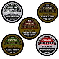 BaccOff, Premium Tobacco Free, Nicotine Free Snuff Alternative, Apple Pouches, Natural Pouches, Original Fine Cut, Straight Pouches, and Wintergreen Rough Cut Variety Pack #2 (5 Cans)