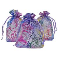 Ankirol 100pcs Sheer Organza Favor Bags for Wedding Baby Shower Rattan Print Gift Bags Samples Display Drawstring Pouches (3.5x4.5, Coral Purple)