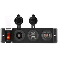 Qiilu 12V Voltmeter Cigarette Lighter Dual USB Power Socket Switch Panel for Car RV Marine Boat