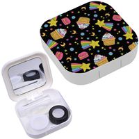Portable Contact Lens Case Box Travel Kit Mirror + Bottle + Tweezers Container Holder [ Cute Macaroons Cakes ]