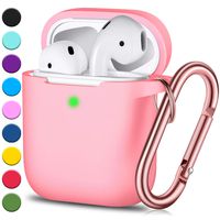 Airpods Case, Full Protective Airpods Case Cover Silicone Airpods Case Keychain for Girls and Women, Soft Chargeable Headphone Case with Rose Gold Carabiner for AirPods 2 and 1, Pink