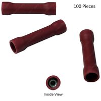Vinyl Insulated Butt Splice Connectors - 22-16AWG (Red) - 100 Pack