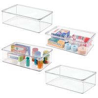mDesign Stackable Plastic Storage Bin Box with Hinged Lid - Organizer for Vitamins, Supplements, Serums, Essential Oils, Medicine Pill Bottles, Adhesive Bandages, First Aid Supplies - 4 Pack - Clear