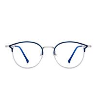 Designer Blue Light Blocking Computer Glasses Metal Round Cateye Eyeglasses for Women Reduce Eye Strain Blue Silver