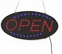 Displays2go Illuminated Open Sign for Store Retail, Flashing Multicolor LED, Hanging Kit (OPENSGNSMS)