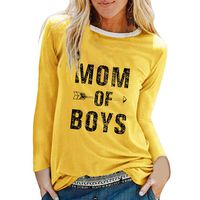 HebeTop Mom of Boys Letter Print T-Shirt Women Long Sleeve O Neck Tops Tee Yellow