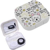 Portable Contact Lens Case Box Travel Kit Mirror + Bottle + Tweezers Container Holder [ West Highland White Terrier Dog ]