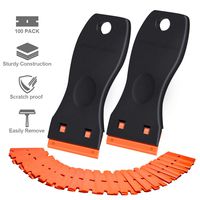 Plastic Razor Blade Scraper, 2 Pack Scraper Tool with 100 Pack Plastic Razor Blades Decal Sticker Remover Scraper Tool for Auto Window Tint Vinyl Tool Application, Easily Remove (Black)