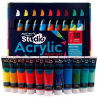 Mont Marte Acrylic Paint Set 18 Colours 36ml, Perfect for Canvas, Wood, Fabric, Leather, Cardboard, Paper, MDF and Crafts