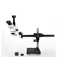 Parco Scientific Simul-Focal Trinocular Zoom Stereo Microscope,10xWF Eyepiece,3.5x-90x Magnification,0.5X&2X Aux Lens,Gliding Arm Boom Stand,144-LED Ring Light W/Control,5.0MP Digital Eyepiece Camera