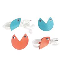 Cassenger Cord Keeper Management 4-Pack for Earbud Cable Organizer USB Cable Clips Genuine Leather (Orange/Blue)