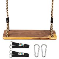 JOYMOR Wooden Tree Swing Seat for Kids and Adults, Wood Handing Swing with Adjustable Rope from 6.6ft-11.8ft for Indoor Outdoor Play