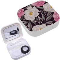 Portable Contact Lens Case Box Travel Kit Mirror + Bottle + Tweezers Container Holder [ Elegance Color Peony ]