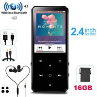 HONGYU 16GB MP3 Player with Bluetooth Touch Button 2.4 Inch Screen,Portable Lossless Digital Audio Bluetooth Music Players with Speaker/FM Radio/Voice Recorder -Black