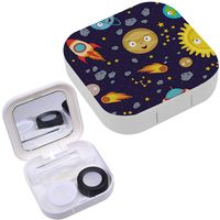 Portable Contact Lens Case Box Travel Kit Mirror + Bottle + Tweezers Container Holder [ Cute Solar System ]