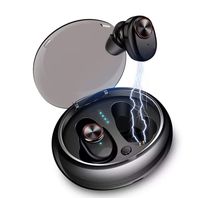 Auriculares inalámbricos Bluetooth 5.0 con funda de carga, auriculares deportivos a prueba de sudor para correr o gimnasio, auriculares Invisibles con micrófono, fácil de emparejar, sonido (Black)