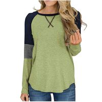 Briskorry Women's Color Block Patchwork Pullover Round Neck Tunic Tops Casual Long Sleeve Loose Shirt Blouse Green