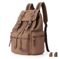 FLEXIPAGE Leather Canvas Vintage Retro Backpack High Capacity College School Hiking Travel Laptop Schoolbag for Men Women (Coffee)