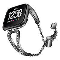 Jewonder Bling Bands Compatible with Fitbit Versa and Versa Lite for Women SE Special Edition Stainless Steel Metal Band Bangle Bracelet Accessories Black Bling