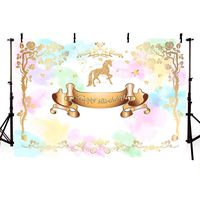 MEHOFOTO Unicorn Theme Happy Birthday Party Backdrop Props Banner Watercolor Photography Background Gold Glitter Stars Photobooth Decorations 7x5ft