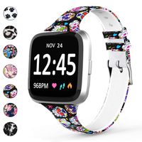REYUIK Floral Bands Compatible Fitbit Versa/Versa 2/Lite/Special Edition, Silicone Fadeless Pattern Breathable Replacement for Fitbit Versa Lite SE Band (Colorful Skull, Small Size: 4"-6.1")