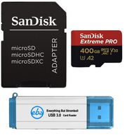 SanDisk 400GB MicroSDXC Memory Card Extreme Pro Works with GoPro Hero8 Black, Max 360 Action Cam U3 V30 4K A2 Class 10 (SDSDQXCZ-400G-GN6MA) Plus 1 Everything But Stromboli (TM) 3.0 Micro Card Reader