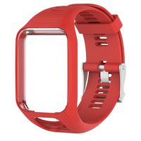HUVE Silicagel Replacement Watchband Watch Strap 25cm Long for Tomtom 2/3 /Spark/Spark3/Series GPS Watch with Screen Protectors (Red)