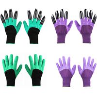 Garden Genie Gloves with Claws（2019 Upgrade）, Waterproof and Breathable Garden Gloves for Digging Planting, Best Gardening Gifts for Women and Men (Purple 2 Pairs and Green 2 Pairs)