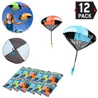 12 Pack - Tangle Free Throwing Toy Skydiver Parachute Man for Kids Bulk Party Favors - (4 Inches)