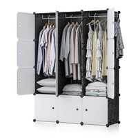 YOZO Modular Wardrobe Closet Plastic Dresser Clothes DIY Portable Cube Storage Organizer Bedroom Armoire, 12 Cubes, Depth 18 inches, Black