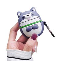 ICI-Rencontrer 3D Cute Couples Shiba Inu Design Airpods Case, Creavive Lucky Dog Animal AirPods Accessories, Wireless Earphone Soft Silicone Shockproof Protector For Airpods 1 & 2 Grey