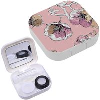 Portable Contact Lens Case Box Travel Kit Mirror + Bottle + Tweezers Container Holder [ Gold Flowers Cherry ]