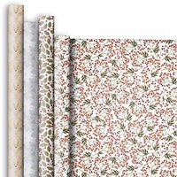 Premium Gift Wrap Jumbo Roll Assortment, Christmas Designs (4 Rolls)