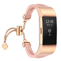 fastgo Compatible with Fitbit Charge 2 Bands, Slim Breathable Lightweight Replacement Leather Wristband Bracelet Sport Straps Compatible with Charge 2 HR Band for Women (Pink)