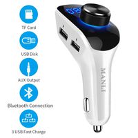 Bluetooth FM Transmitter for Car, MANLI Wireless in-Car FM Transmitter Radio Adapter Car Kit, Universal Car Charger with Three USB Charging Ports, Hands Free Calling