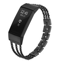 fastgo Compatible for Fitbit Charge 3 Bands, Premium Stainless Steel Replacement Wristbands Classy Sport Bracelet Band for Women and Girls (Black)