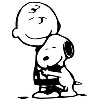 Charlie and Snoopy Hugging - Vinyl - 4" tall (color: BLACK) decal laptop tablet skateboard car windows stickers