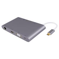 USB Type C Hub, CableCreation 10 in 1 USB-C to HDMI, VGA,Gigabit Ethernet,3 USB 3.0 Port, 3.5mm Audio Port, SD/Micro SD Card Reader, USB-C Female Charger Adapter,(Compatible Thunderbolt 3), Gray