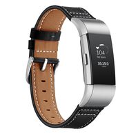 MoreToys Genuine Leather Adjustable Replacement Accessory Sport Watch Band Wrist Strap Bracelet for Fitbit Charge 2 Fitness Wristband (Black)