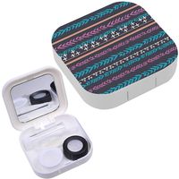 Portable Contact Lens Case Box Travel Kit Mirror + Bottle + Tweezers Container Holder [ Tribal Stripes ]