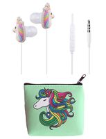 Unicorn Earbuds for Kids Girls, TMHH Cute Headphones with Earphone Case, Microphone, Volume Control for School Travel Home (Green)