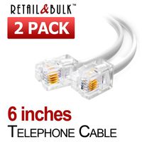 (2 Pack) 6 Inch Telephone Cable RJ11 Male to Male 6P4C Phone Line Cord with High End Materials, 100% Copper and Thick Gold Plating. Made in USA by Retail&Bulk (White)