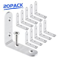 LuckIn 20-Pack 2-1/2 inch Corner Brace, 304 Stainless Steel, Brushed Finish, Right Angle Brackets with Screws for Wood Furniture