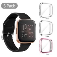 (3 Pack) Orzero Compatible for Fitbit Versa 2 Screen Protector Case Full Body Cover Scratch Resistant Shock Absorbing Ultra Slim Protective - Clear,Clear,Pink